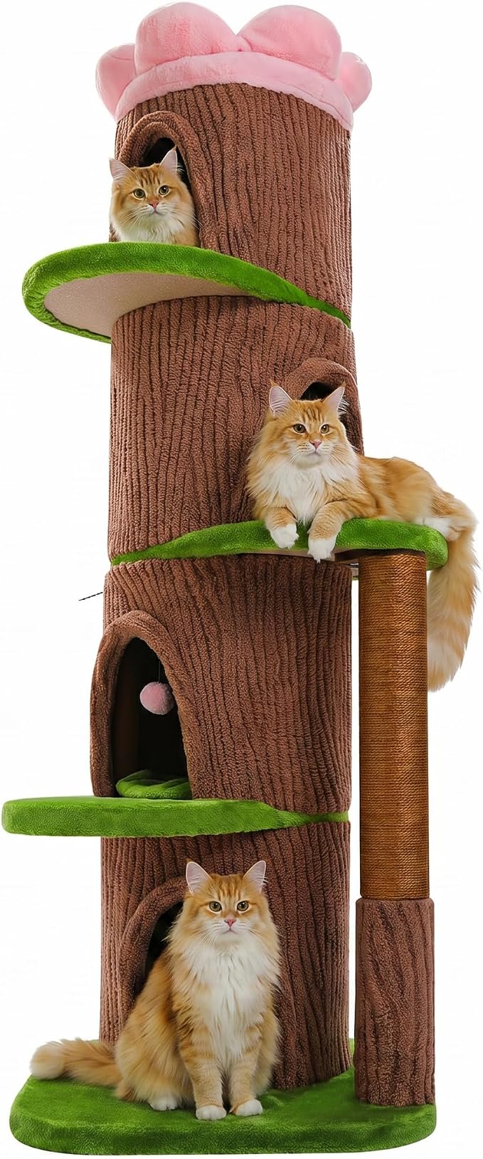 MUTTROS 68.5" Forest Cat Tree Tower with 4 Condos & Flower Top Bed, Brown | Tree-look design, 3.8in thick sisal post, 4 spacious condos, Flower top bed, Heavy duty build, Multi-cat homes
