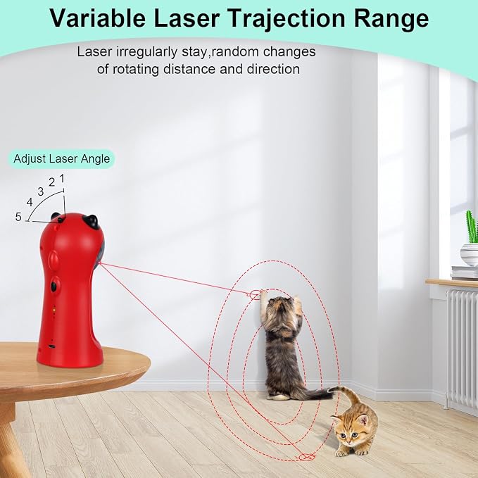 TBTeek Cat Toy, Automatic Cat Toy, 5 Fun Patterns, 4 Speed Modes (Red) | Motion-Activated, Rechargeable, Adjustable Light Angles, Random Trajectory