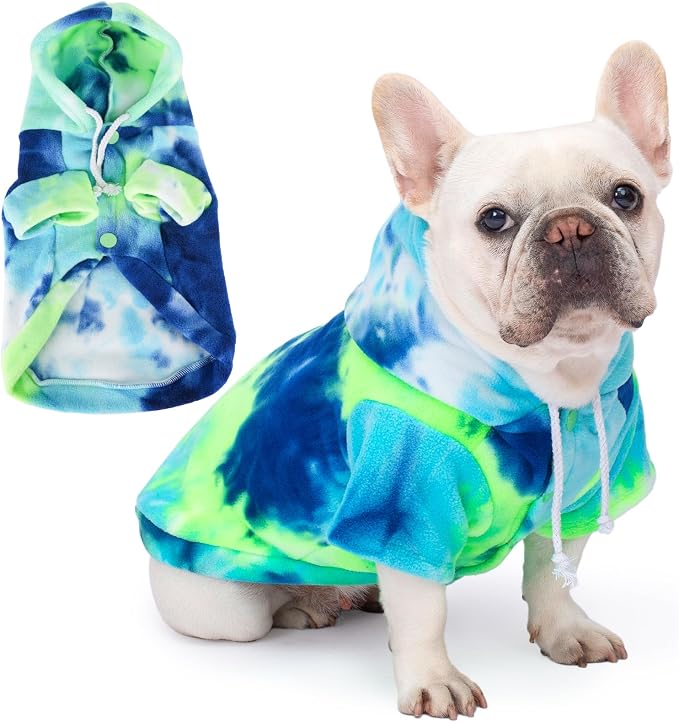 Dog Hoodie Tie Dye Dog Sweatshirt Chic Winter Clothes Ultra-Soft Warm Sweaters for Small Medium Dogs Fashion Pet Clothes for Dogs (Blue/Yellow/Green, S (Back: 11.02",Chest: 15.74", Neck: 13.77"))