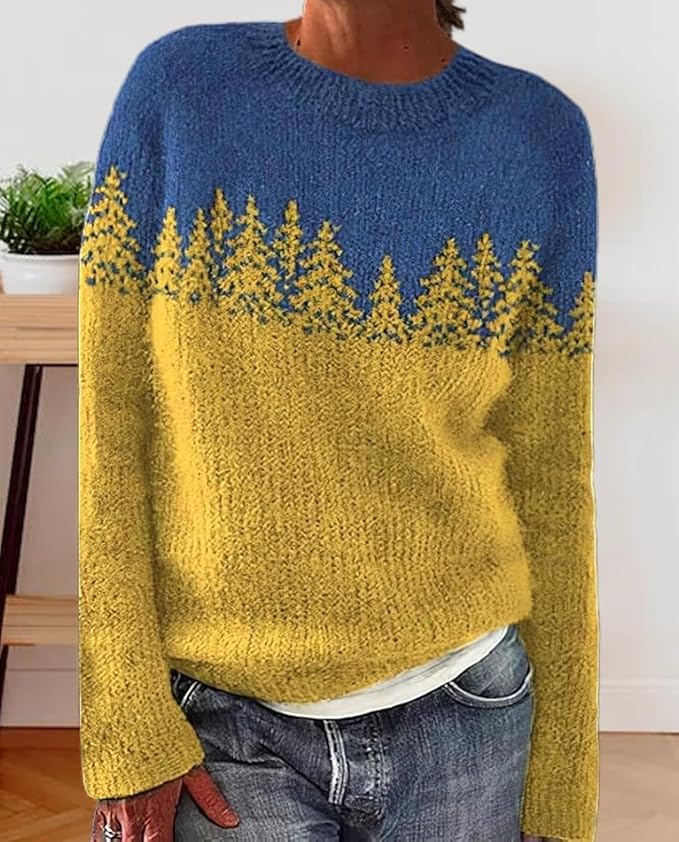 Zhyaj Fair Isle Sweater for Womens Winter Long Sleeve Vintage Knitted Sweater Casual Fall Crew Neck Pullover Sweaters