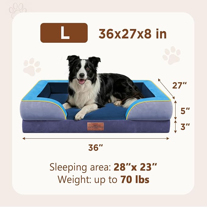Comfort Expression Orthopedic Dog Beds for Large Sized Dog with Bolster | Waterproof Dog Couch Bed with Washable Cover & Non-Slip Bottom, Supportive Egg Crate Foam Large Pet Bed, 36x27 Inch