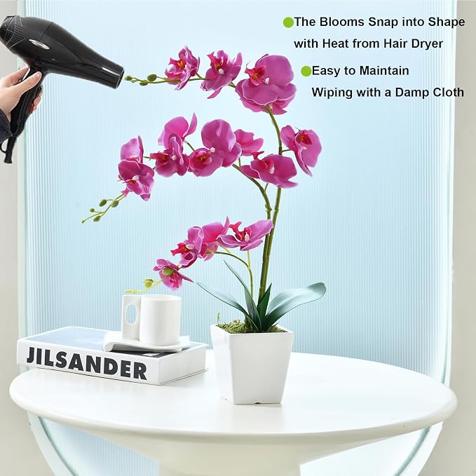 22" Fuchsia Faux Orchid in Ceramic Vase for Table Décor | Real Look Potted Phalaenopsis, Ideal Centerpiece for Home, Office, or Indoor Display, Lifelike Silk Flowers, No Maintenance