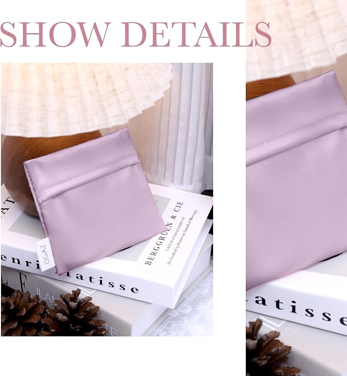 DGAZ Silk Sanitary Napkin Storage Bag, Period Bag for Teen Aged Girls, Portable Period Bag for Panty Liners/Menstrual Cup/Small Tampons，Mini Makeup Bag for Purse(Lavender)