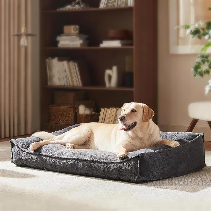 FURTIME Orthopedic Dog Bed Large Sized Dog, Extra Washable Dog Couch 38" | Supportive Thick Pet Sofa, Ergonomic Slant Dog Beds with Removable Cover, Ultra Soft Surface & Non-Slip Bottom, Grey