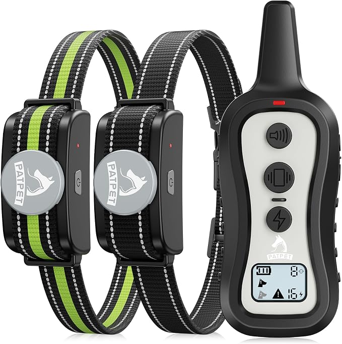PATPET Dog Shock Collar for 2 Dogs - Dog Training Collar with Remote | 1000Ft Waterproof Shock Collar for Dogs, 3 Training Modes(Beep,Vibration,Shock) for 15-100lbs Small Medium Large Dogs