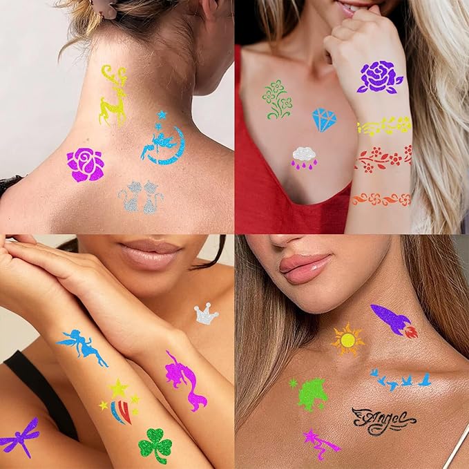 Temporary Tattoo Markers for Skin, 12 Metallic Markers Assorted Colors + 160 Tattoo Stencils for Kids Adults Women Men Body Marker Set