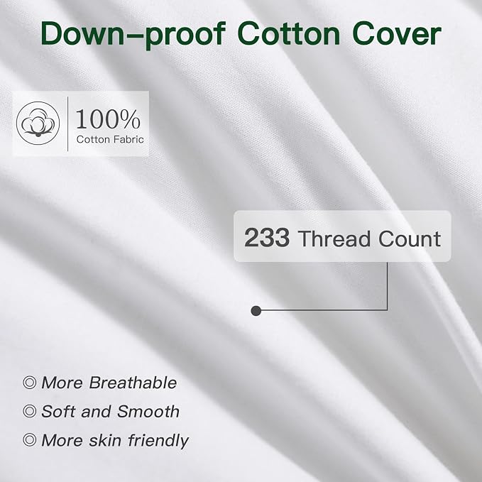 OTOSTAR Pack of 2 Down and Feather Throw Pillow Inserts, 20 x 20 Soft Fluffy Square Pillow Inserts with 100% Cotton Cover Decorative Pillows for Sofa Couch Bed-White