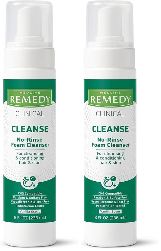 Medline Remedy Phytoplex Hydrating Cleansing Foam, No-Rinse Body Wash and Shampoo, Paraben and Sulfate-Free, 8 fl oz (Pack of 2)