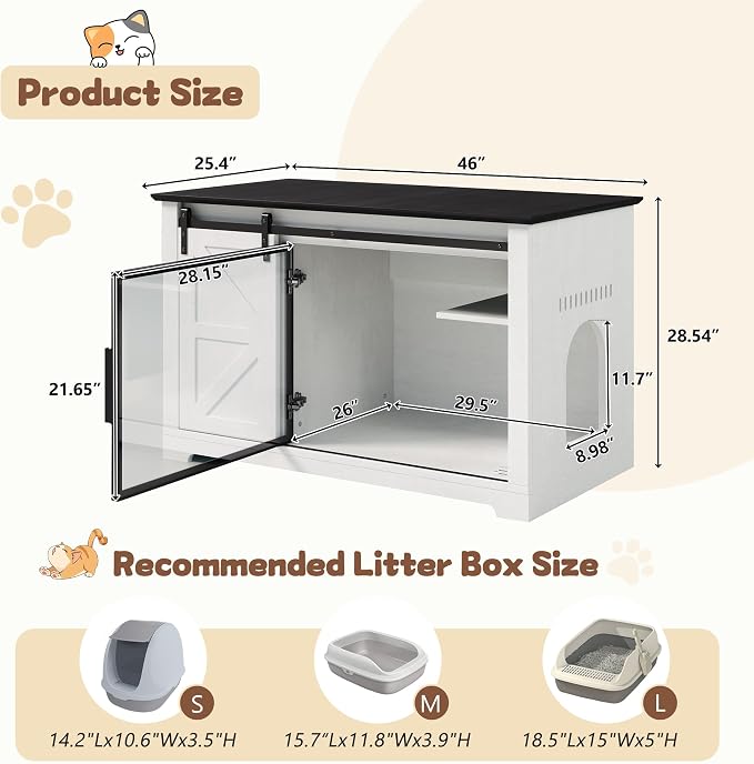 Cat Bed Cave Large Litter Box Enclosure with LED Light, Hidden Cat HOU,A2
