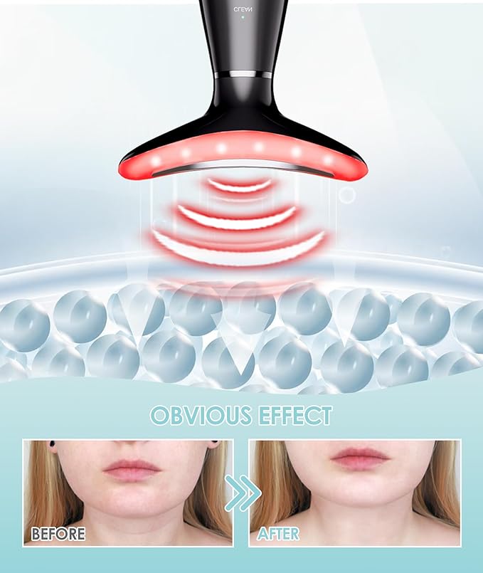 ELISHINE 7 Color Neck Face Massager - Facial Massager Tool for Skin Care at Home, Vibrating Face Massager with Thermals, Galvanic Machines Black