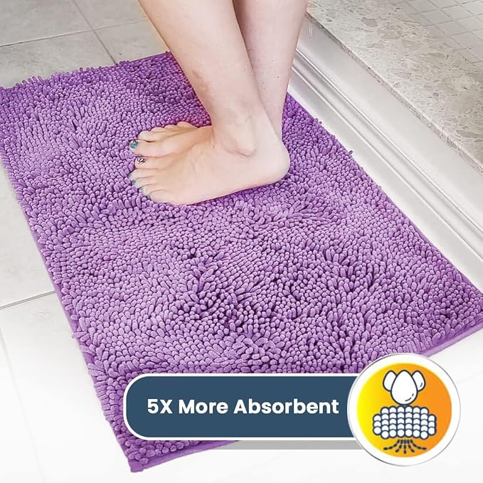 Muddy Mat® | Super Water Absorbent Door Mat Indoor, Microfiber Quick Dry Chenille Entryway Rug, Slip Resistant Front Door Mat, Indoor Mats for Entryway, Machine Washable Pet Rug, Purple 32" x 40"