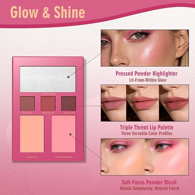 All in One Makeup Palette - Foldable Travel Make Up Kit Set includes Highly Pigmented Eyeshadow, Buildable Contour, Color Correction Concealer, Shine Highlighter, Blush, Lip for Face Paint
