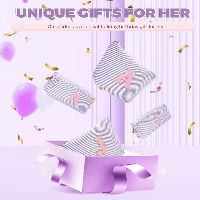 Personalized Makeup Bag for Women Girls - Fashion Cosmetic Bag Trendy Travel Toiletry Bag with Initials Letter - Teen Gifts - Lavender,Q
