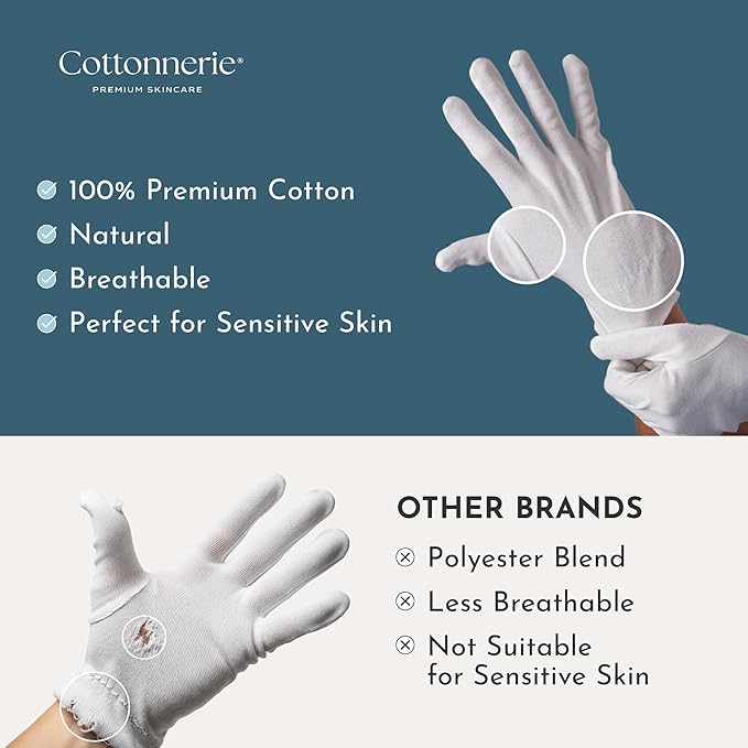 4 Pairs Cottonnerie Original Cotton Gloves for Dry Hands Sleeping, Moisturizing Gloves Overnight, Hand Moisturizer Gloves, Moisture Gloves for Dry Hands Overnight, Sleeping Gloves, Large
