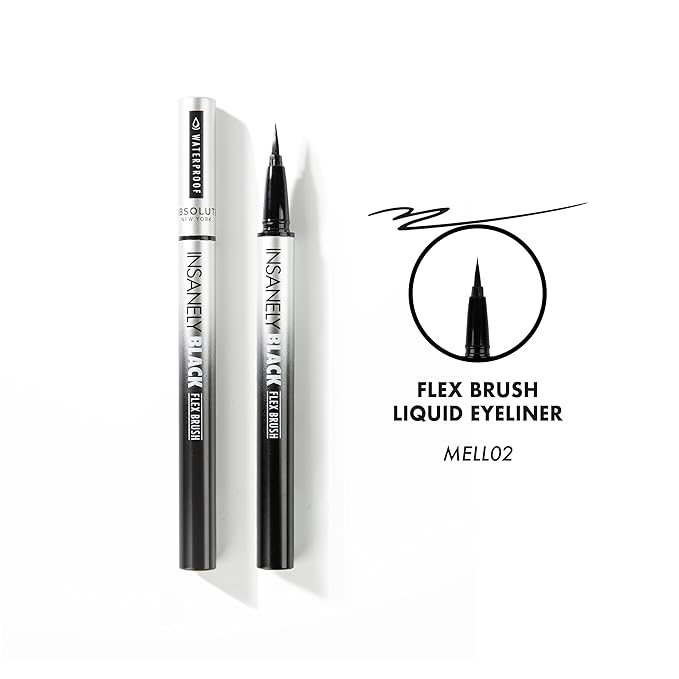 Absolute New York Insanely Black Flex Brush Liquid Eyeliner, Flexible Tip, Waterproof & Smudgeproof, Long-Lating and Pigmented
