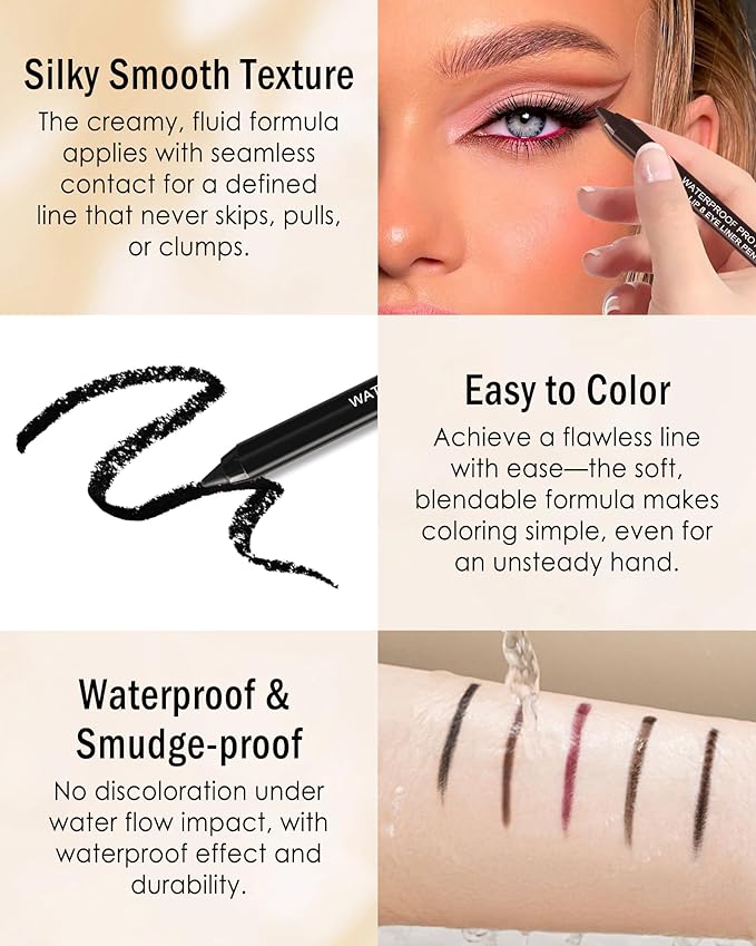 10 Pcs Gel Eyeliner Pencil Set, Black Waterline Waterproof Eye Liner Pencils for Older Women, Long Lasting Smudge Proof Eyeliner Pen Eyeshadow Stick Pack, Matte Creamy Makeup Pen with Sharpener-Set A