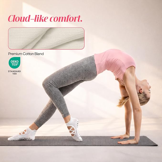 COOLMATE Pilates Socks with Grips for Women, Yoga Socks, Crew Non Slip Women for Barre, Pilates Gifts for Women