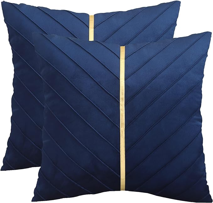 Velvet Throw Pillow Covers 24x24 Pack of 2 Gold Decor Navy Blue | Soft Solid Pillow Covers,Modern Luxury Home Decor,for Couch Chair Sofa Bedroom Livingroom,Hidden Zipper,Ideal Gift,Easy Care