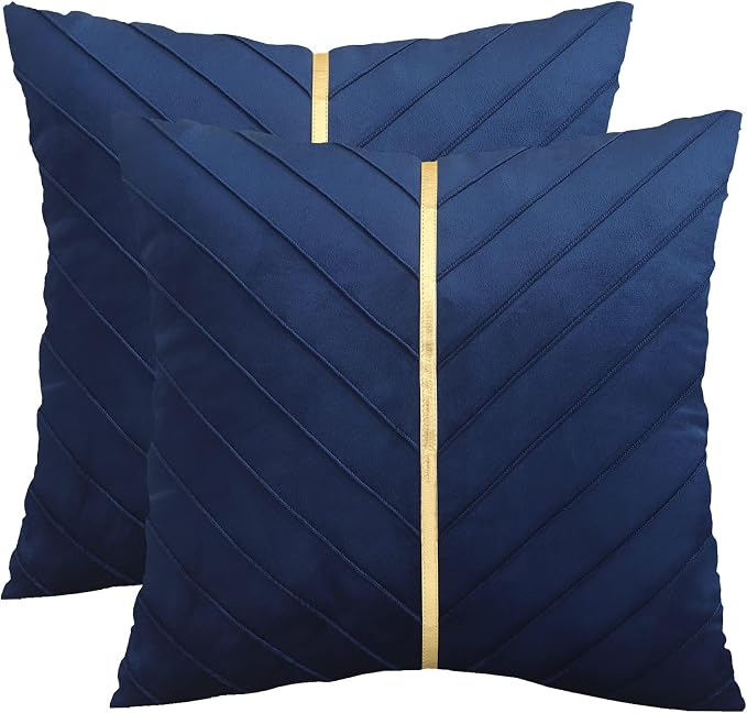 Velvet Throw Pillow Covers 20x20 Pack of 2 Gold Decor Navy Blue | Soft Solid Pillow Covers,Modern Luxury Home Decor,for Couch Chair Sofa Bedroom Livingroom,Hidden Zipper,Ideal Gift,Easy Care