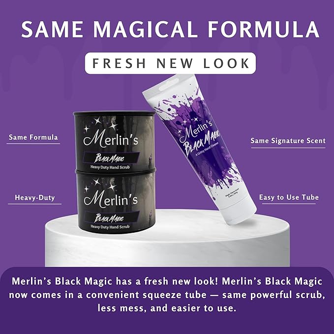 Merlin's Black Magic Gritty Hand Soap - Gritty Hand Cleaner - Soap for Grease, Grime, Oil, Paint Removal - Deep-Cleaning, Moisturizing, Tough on Grease - 9.4oz Tube