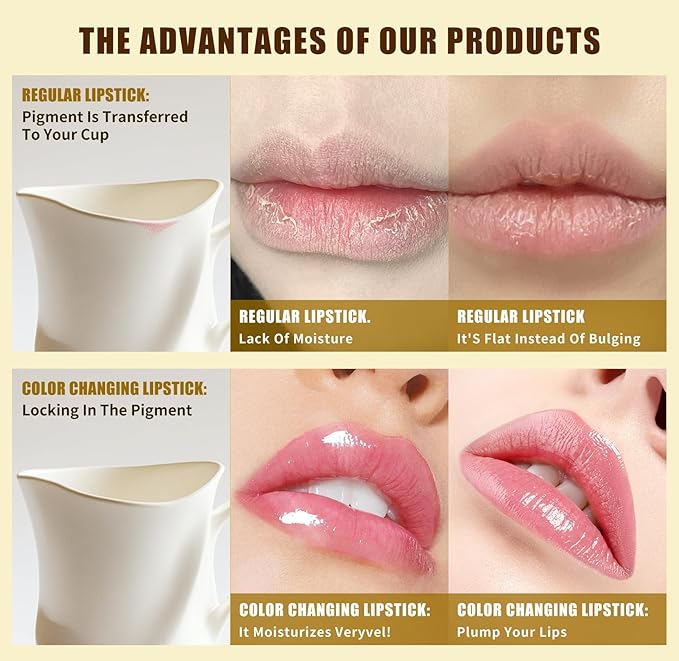 Transfer Proof Color Changing Lipstick 2pcs Ph Lipstick Color Changing Clear For Women, Long Lasting Moisturizing Lip Glow,Hydrating Non-Sticky For Women,Vivid Color