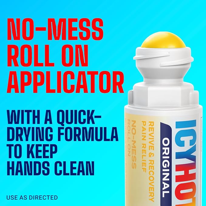Icy Hot Original Pain Relief Revive & Recovery No-Mess Roll-On Applicator, Fast-Acting Pain Relief With 8% Menthol for Backaches, Joints, Muscle Strains and Arthritis, Revitalizing Tropical Rush, 2 oz