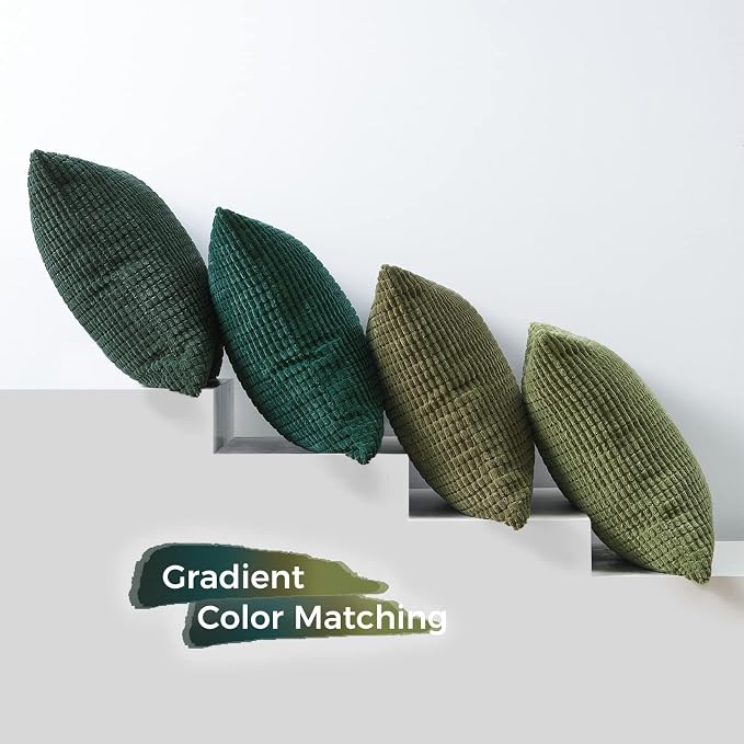 Topfinel Fall Pillow Covers Set of 4 Soft Corduroy Boho Strip Textured OliveGreen Pillow Covers Modern Farmhouse Cute Autumn Home Decor Green Living Room Sofa Couch Bed 40x40 cm