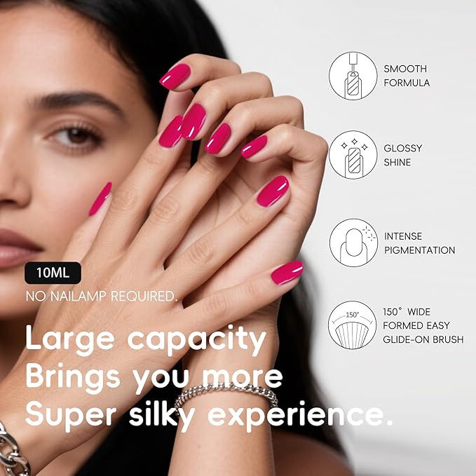 Pink Nail Polish, Hot Pink Quick Dry Nail Polish, Non-Gel, Streak Free, Long- Last Fingernail Polish for Nail Manicure Salon DIY Nail Art, 0.35 Fl Oz