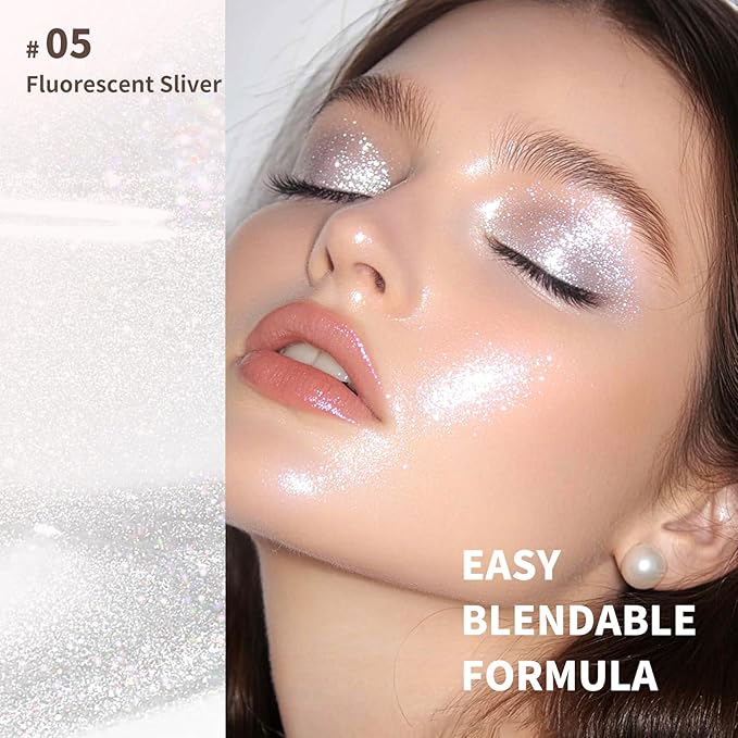 Color Nymph Glitter Liquid Highlighter Stick, Gel Cream Highlighter For Face Eye Body Chameleon Shimmer Glow Makeup Highlighters With Sponge Tip - 05# Fluorescent Sliver