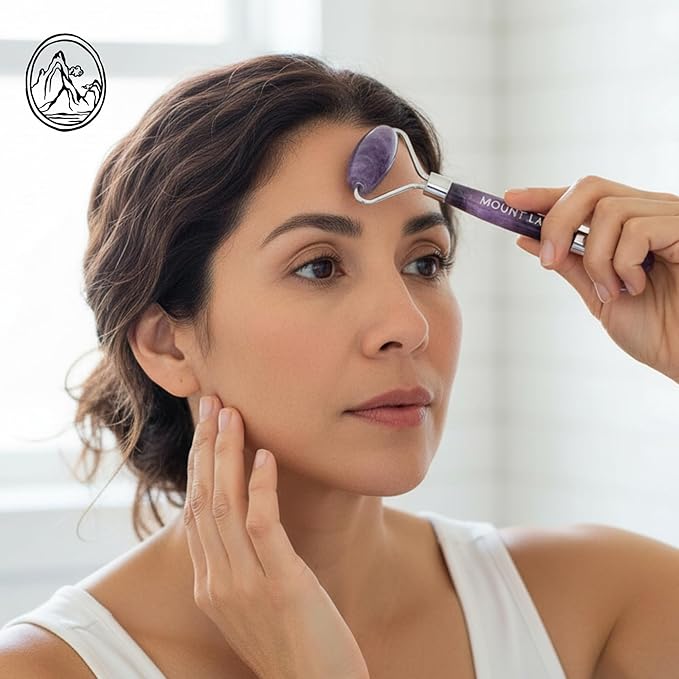 Mount Lai De-Puffing Amethyst Face Roller – The Stone of Tranquility, Facial Massager to Soothe, Calm & De-Puff Sensitive Skin, A Self-Care Ritual for Radiance