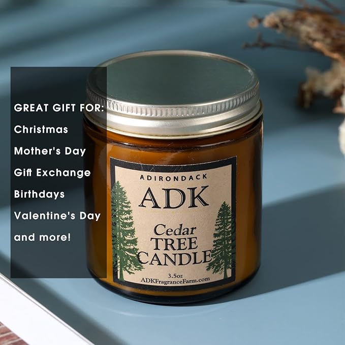 ADK Cedar Scented Candle, 3.5 Oz Aromatherapy Candle, Proudly Poured in The USA, Natural Wax for Relaxation and Home Décor, for Gift, Kitchen, and Living Spaces
