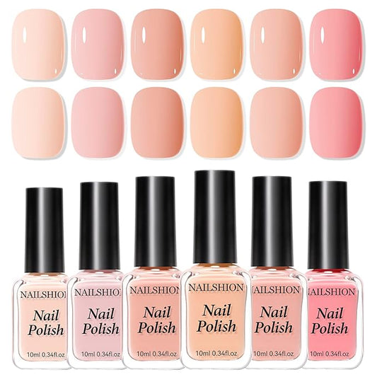 Nude Nail Polish Kit - 6 Colors Beige Nude Pink Neutral Rose Light Beige Quick Air Dry Nail Polish Non Gel, Salon-Quality, Vegan Cruelty-free Neutral Skin Tones Nail Art DIY Gift for Women