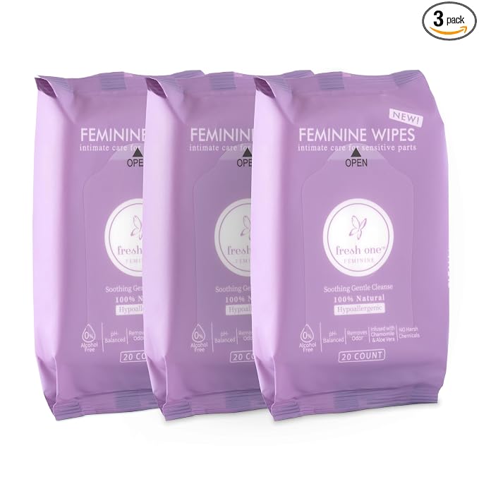 Fresh One Feminine Wipes - Natural pH Balanced Intimate Wipes for women | Soothing, Gentle Cleansing | Feminine Hygiene Wipes for Sensitive Skin, Personal Care, & Daily Use