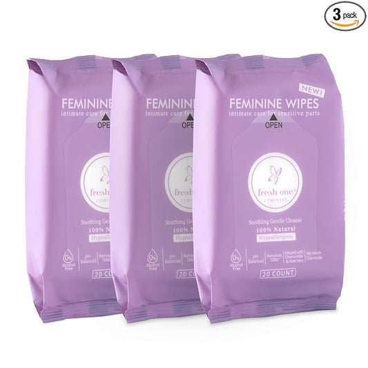 Fresh One Feminine Wipes - Natural pH Balanced Intimate Wipes for women | Soothing, Gentle Cleansing | Feminine Hygiene Wipes for Sensitive Skin, Personal Care, & Daily Use