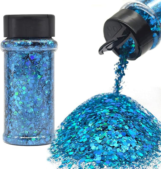 Sky Blue - Craft Glitter - 2oz Glitter Shaker Bright Colorful Holographic Mix Chunky Body Glitter Bulk Wholesale 24 Colors in Shaker Cosmetic Glitter - EBLB700