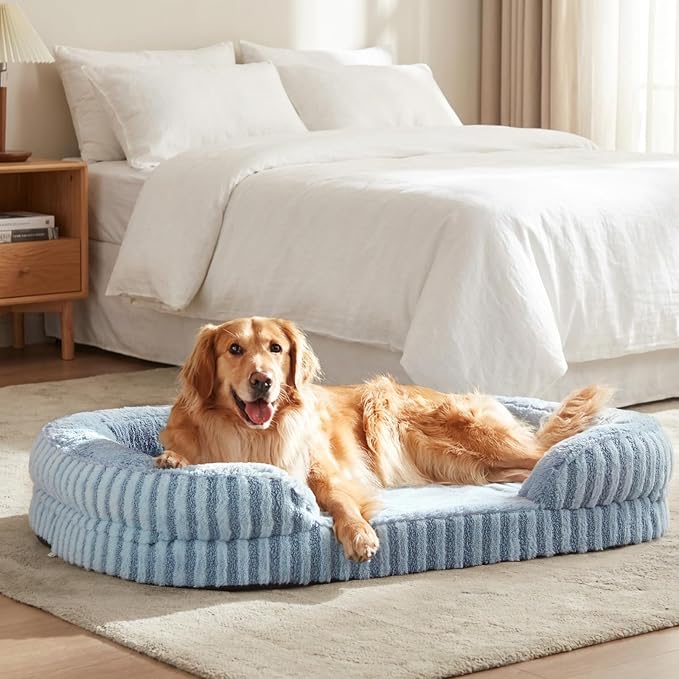 MIXJOY Orthopedic Dog Beds Large Sized Dog,Extra Large Washable Dog Bed Waterproof Oval Dogs Bed with Removable Cover,Egg-Crate Foam Big Pet Bed Couch with Bolster,Non-Slip Bottom,XXL 48"X35",Blue