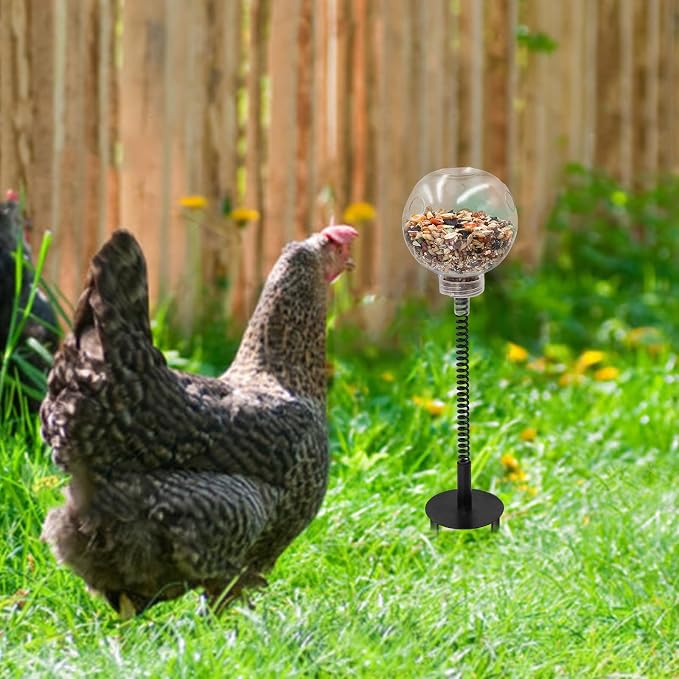 Chicken Treat Dispenser, Chicken Enrichment Toys with Spring and Ground Stake, Feeder for Coop, Coop Accessories for Hens, Geese, Ducks, Turkeys, Other Poultry