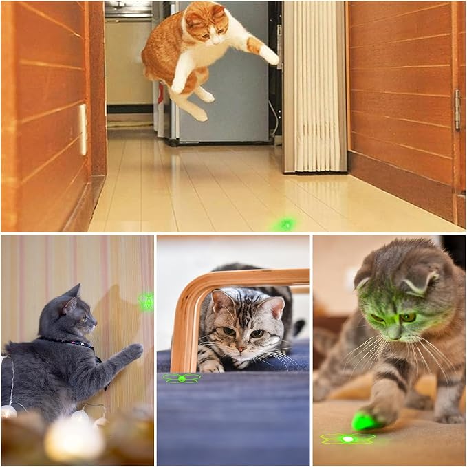 Waputne Cat Toy, Green Light, Rechargeable, 3 Light Modes, 5 Fun Patterns | Interactive Chase Toy; Automatic Training & Exercise Fun; Kitten Toy for Indoor Cats & Dogs