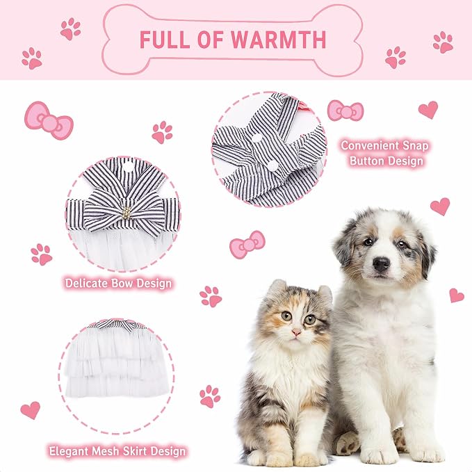 Dog Dresses, Fashion Pet Dog Clothes, Striped Mesh Puppy Dogs Princess Dresses (Blue, Medium)