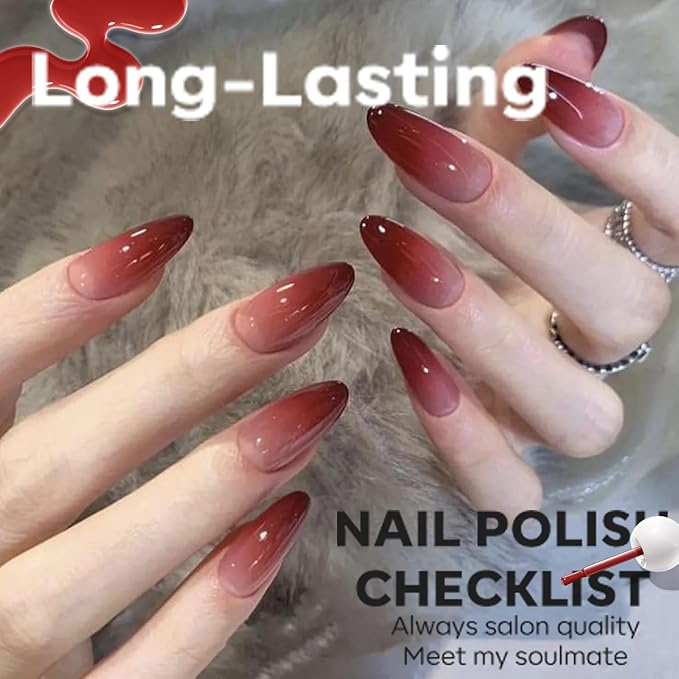 modelones Jelly Red Nail Polish, Valentines Sheer Dark Red Clear Semi-Transparent 15 ml Quick Dry Nail Lacquer Strengthener Long Last Finger Toe Nail Art DIY Manicure Gift for Women Girls