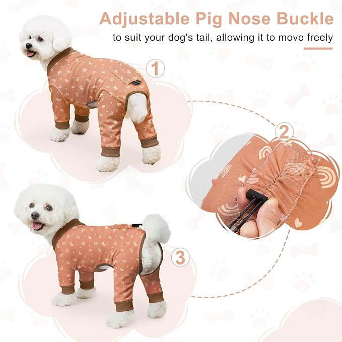 Bienbee Dog Pajamas, 4 Pack Adjustable Onesies for Small to Large Dogs S | Dog Shedding Suit with Soft Fabric, Breathable & Stretchy, and Adjustable Back Length for Sleeping Lounging and Daily Use