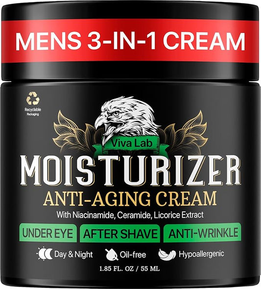 Mens Face Moisturizer Anti-Aging Cream - Lightweight After Shave Lotion for Men - Day & Night Hydrating Skin Care with Niacinamide Collagen Ceramides - Fast-Absorbing Non-Greasy 1.85oz