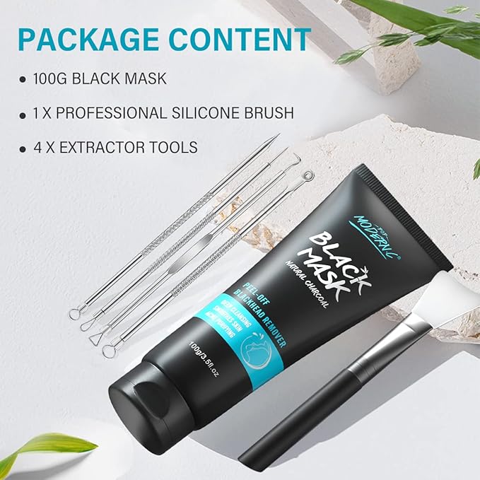 POP MODERN.C Blackhead Remover Mask Bamboo Charcoal Peel Off Mask Skin Care Face Mask 3-in-1 Kit Pimple & Deep Cleansing Black Facial Mask Shrink Pore With Blackhead Remover Extractor Tools