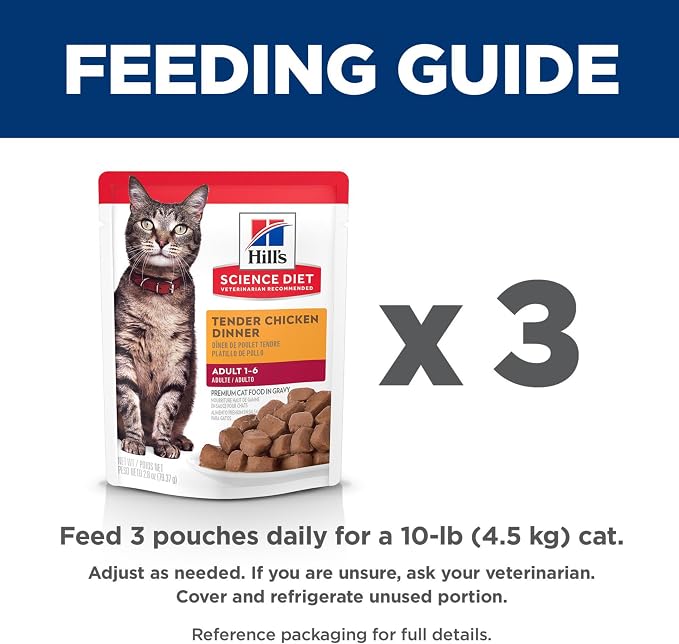 Hill's Science Diet Adult 1-6 Wet Cat Food | #1 Veterinarian Recommended, Tender Chicken Recipe, 2.8 oz. Pouches, 24-Pack