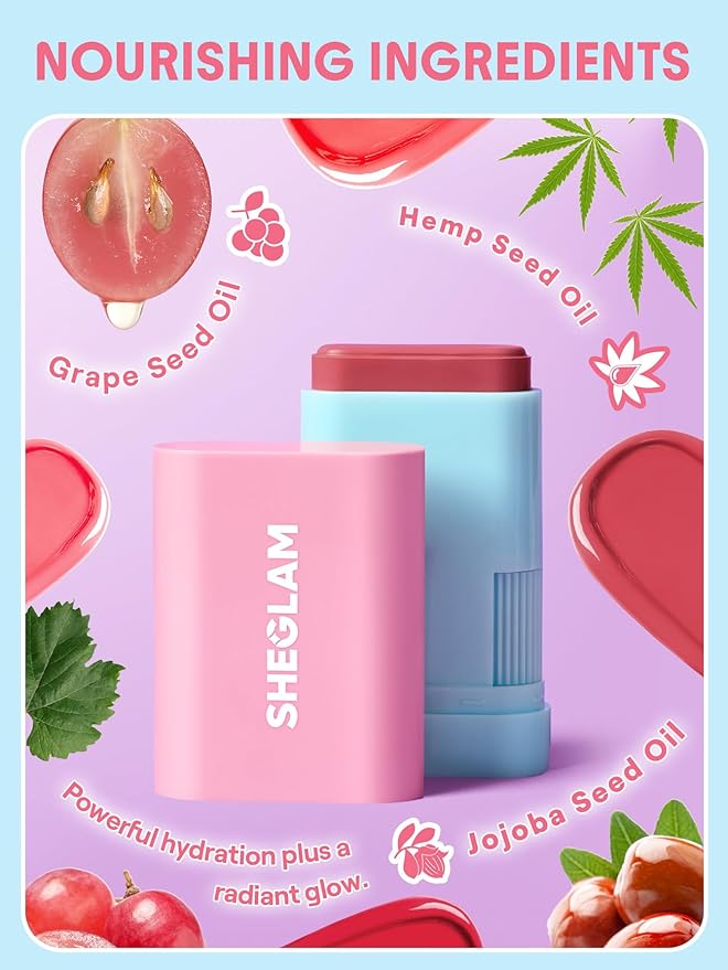 SHEGLAM Glass Glow Blush Stick Cream for Cheek and Lip, Waterproof Hydrating Tinted Solid Moisturizer Blendable Natural Grow Nude Face Blush Makeup-Brisk Babe