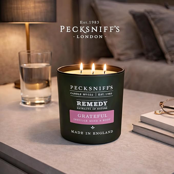 Pecksniff’s Aromatherapy Grateful Candle 3 Wick 19.4 oz/550 g, Honey Aloe Fragrance, Long Lasting Luxury Glass Candle for Relaxation, Home and Gifts