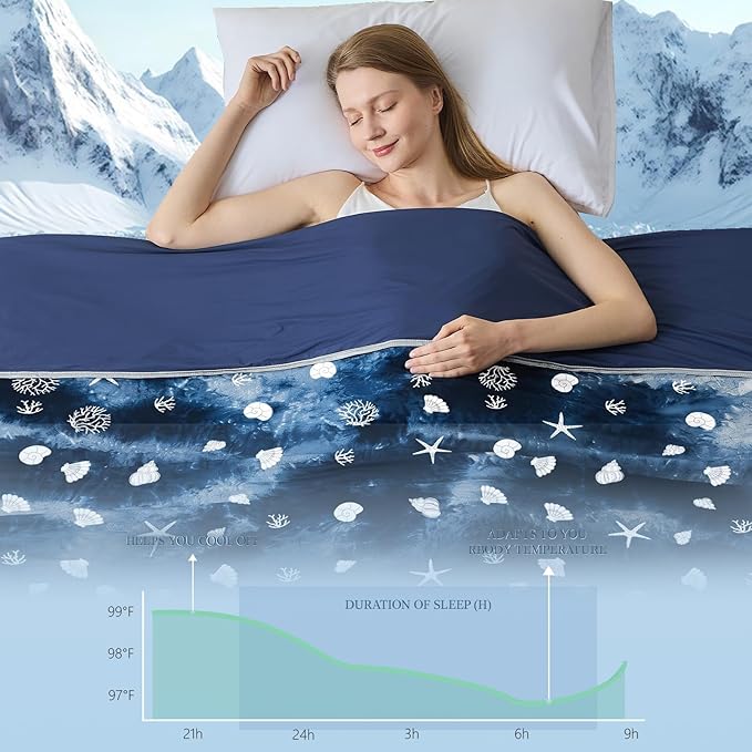 Cooling Blanket King Size (90"x108"), Double Sided Ice Cold Blanket for Hot Sleepers, Transfer Heat to Keep Cool, Soft Lightweight for Night Sweats, Bed & Couch, Ocean Design
