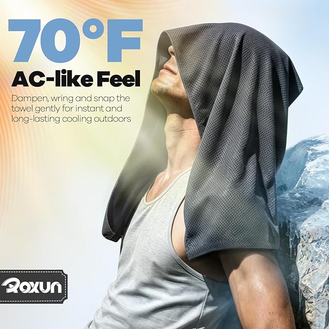 ROXUN 4 Pack Cooling Towels, 40''x12'' Soft Breathable Chilly Neck Ice Rags | Workout Running Golf Gray+Dark Gray+Blue+Grayish Blue