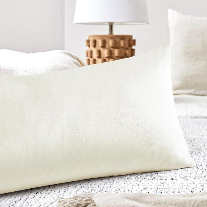 Artscope Luxury Velvet Lumbar Pillow Cover Super Soft Decorative Rectangle Throw Pillow Covers Case Cushion Covers for Sofa Couch Bedroom Car Decor 14x36 Inch Cream White