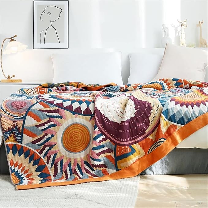 MSGKV Boho Throw Blanket for Bed 60"x80" 100% Cotton Twin Throw Couch Sofa | 100% Cotton Throw, Twin Size Blanket, Reversible Woven, Summer Breathable, Lightweight Comfort, Home Decor, Machine Washable